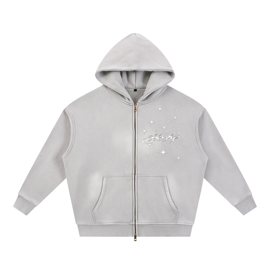Liotux Sunfade Two-Way Zip Boxy Fleece Hoodie – Unisex Streetwear