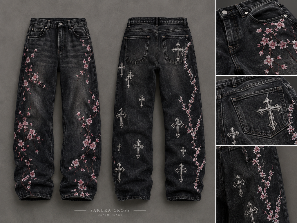 Liotux Sakura Cross Denim Jeans