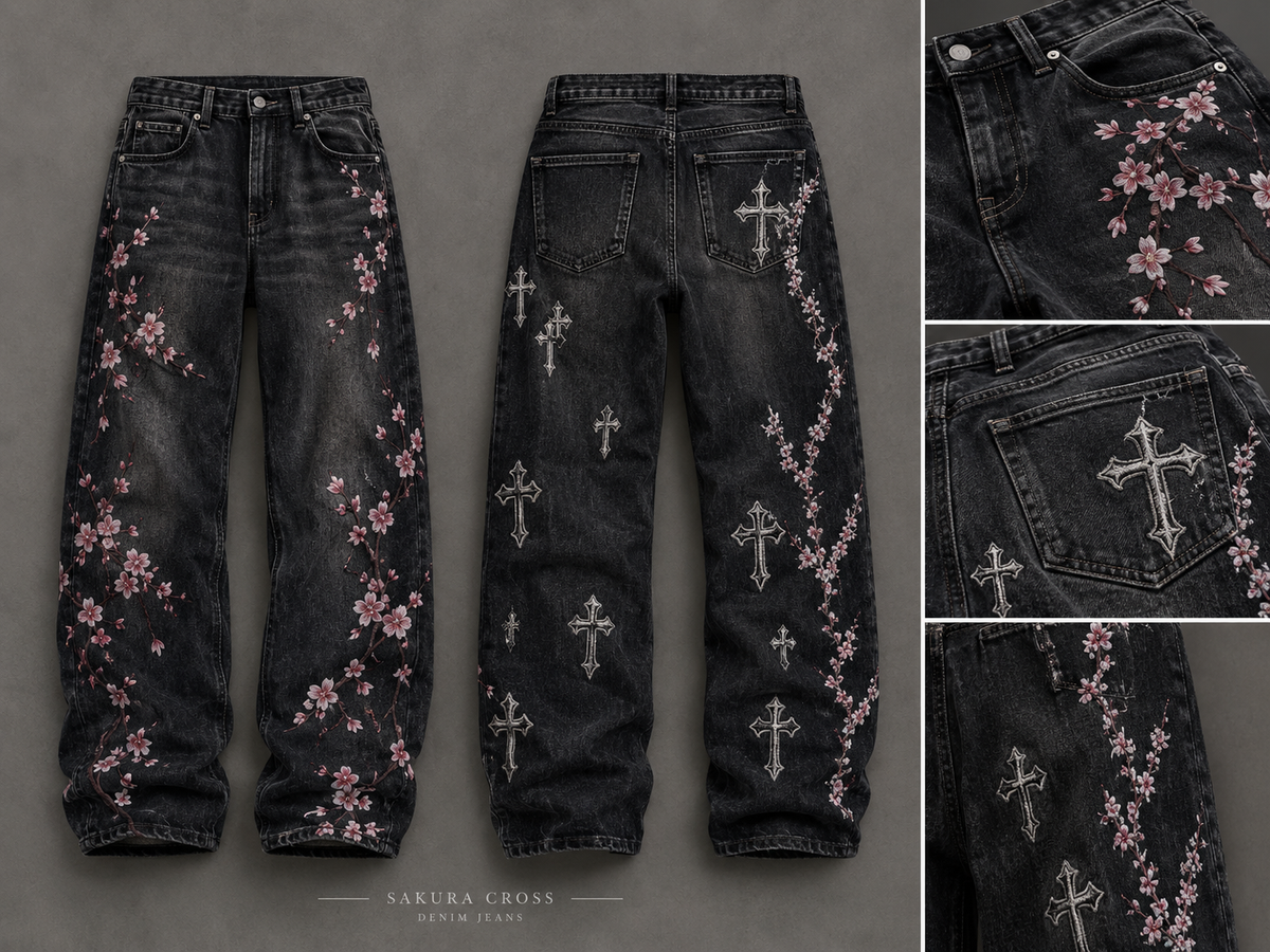 Liotux Sakura Cross Denim Jeans
