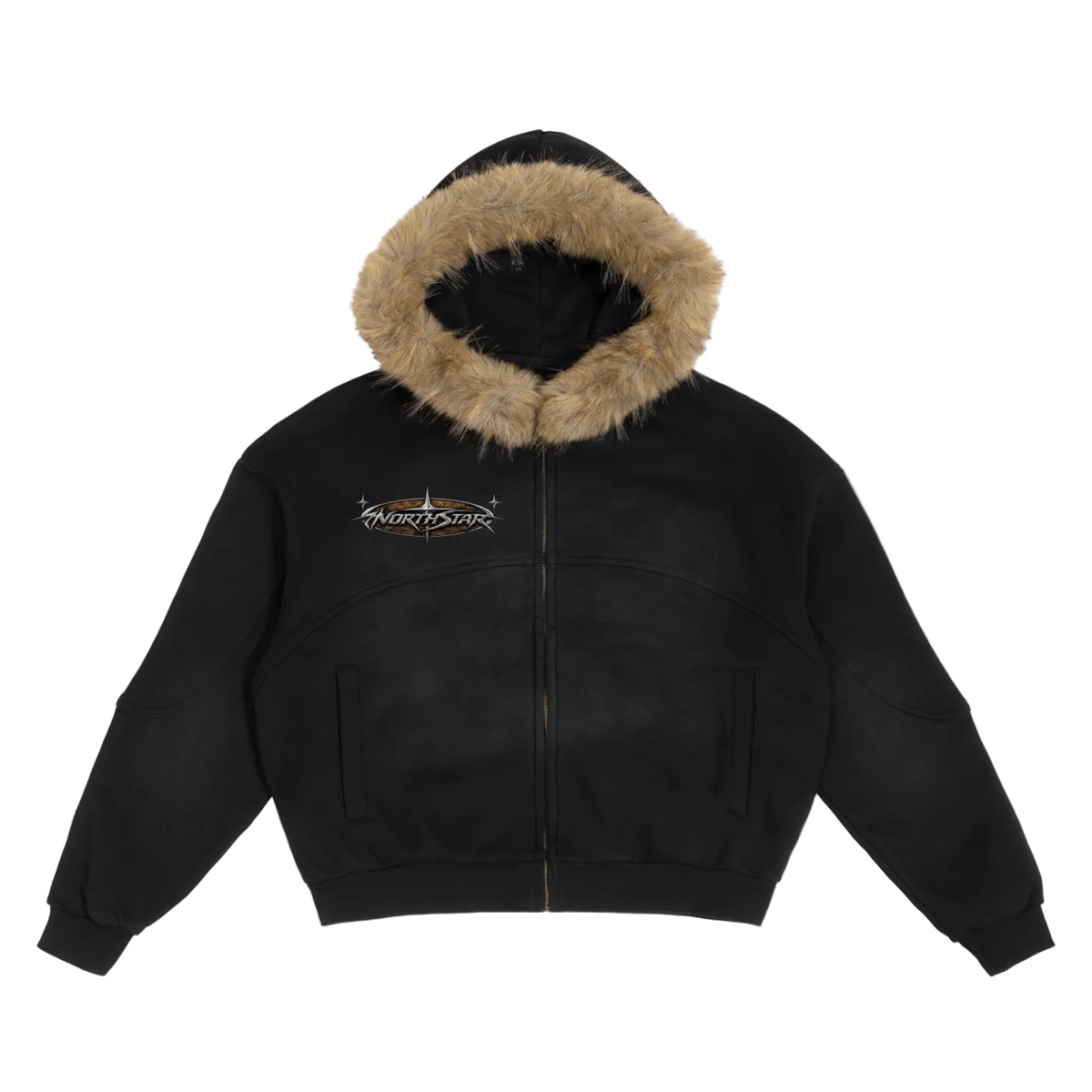 Liotux Sun Fade Boxy Hoodie – Detachable Fur Trim Unisex