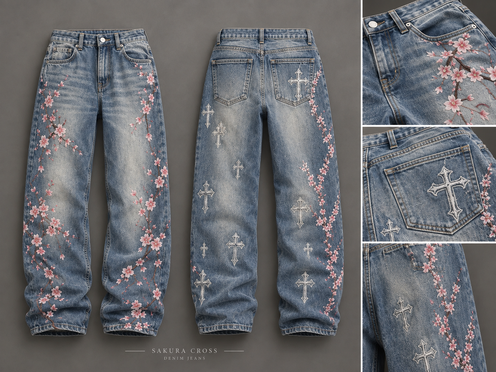 Liotux Sakura Cross Denim Jeans