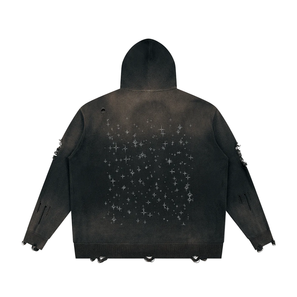 Liotux Unisex Distressed Full Zip Sweater – Heavyweight Fleece