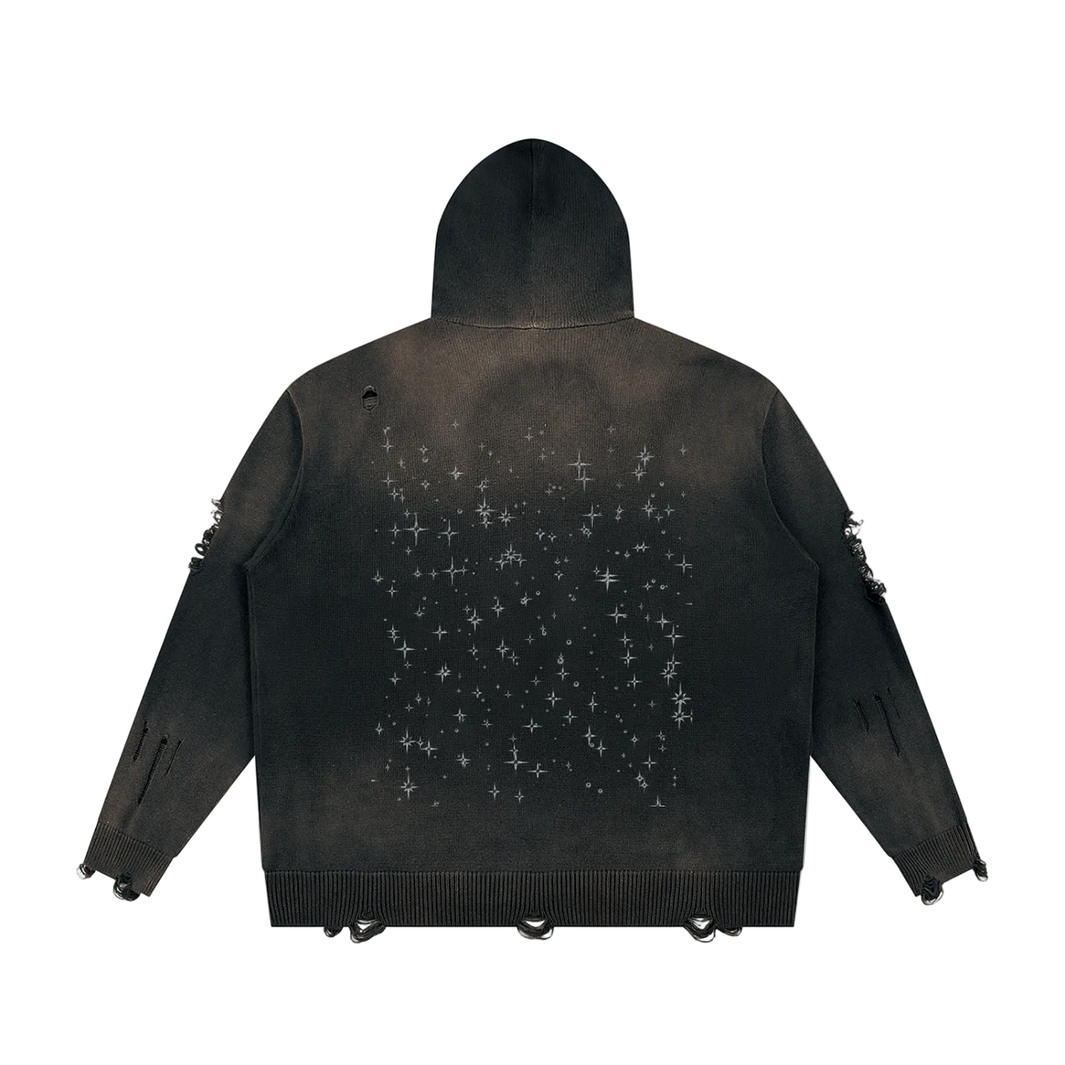 Liotux Unisex Distressed Full Zip Sweater – Heavyweight Fleece
