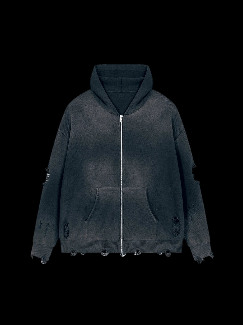 Liotux Unisex Distressed Full Zip Sweater – Heavyweight Fleece