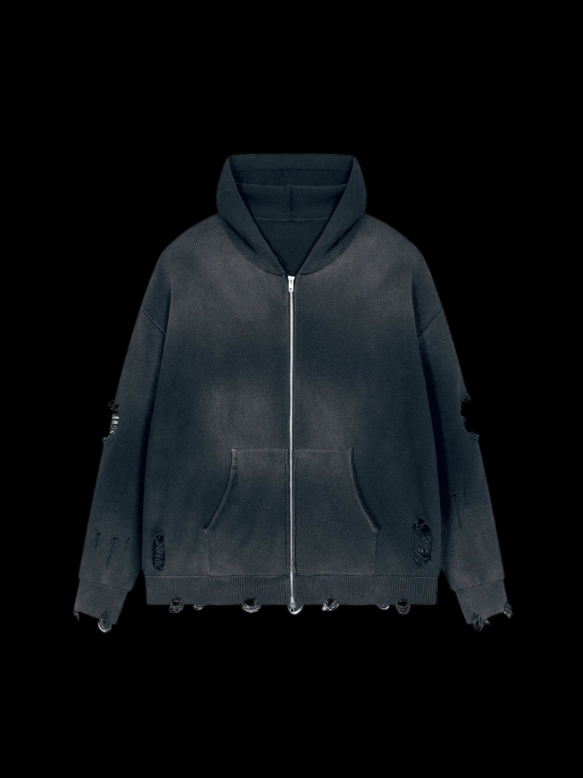Liotux Unisex Distressed Full Zip Sweater – Heavyweight Fleece